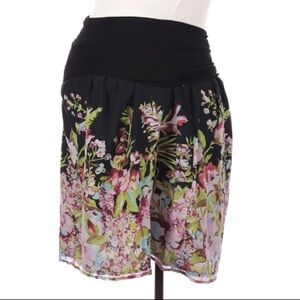 Olian black pink floral‎ maternity skirt large